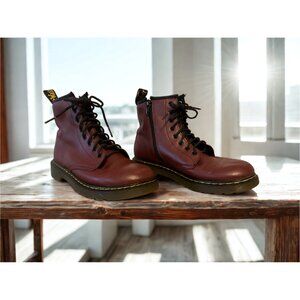Dr Martens 1460 J Combat Boots Junior Size US 4 Cherry Red Smooth Leather 8-Eye